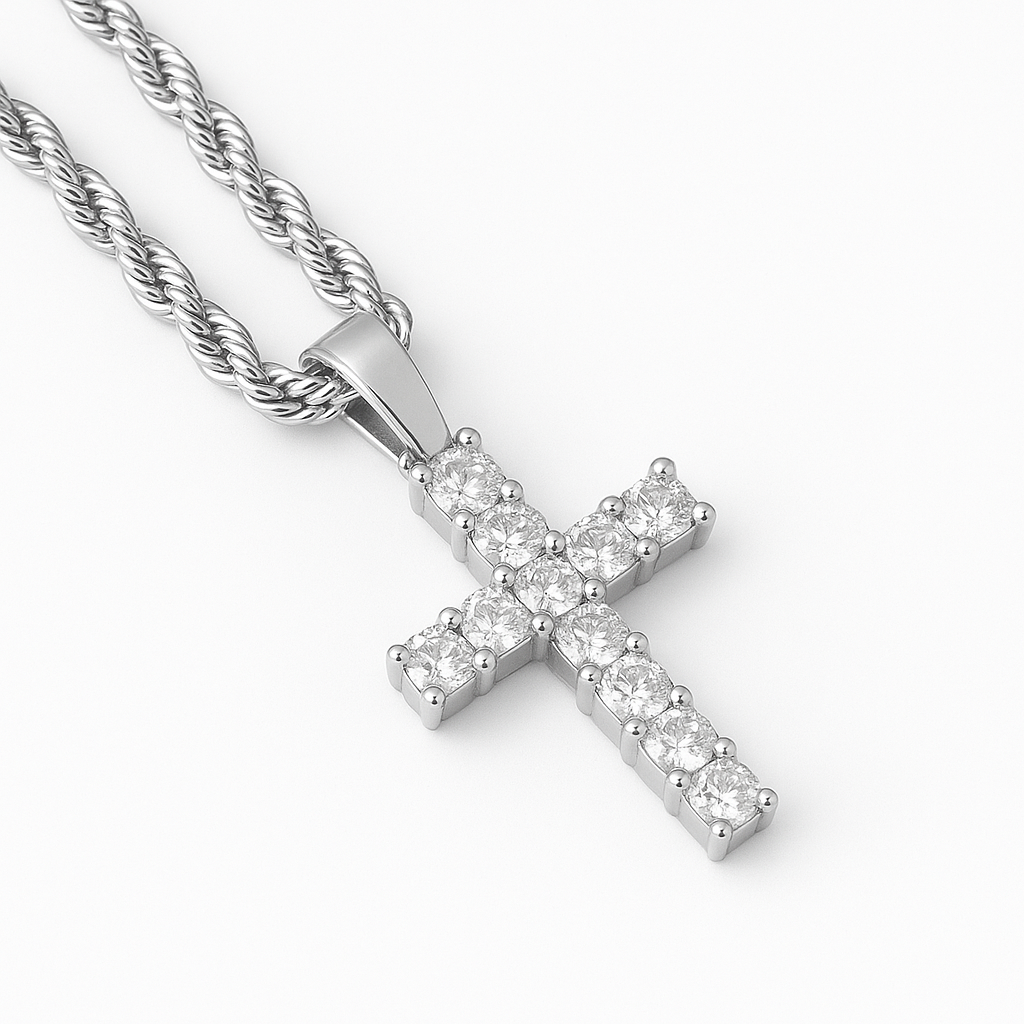 Diamond-Cut Cross Necklace – Premium Rope Chain