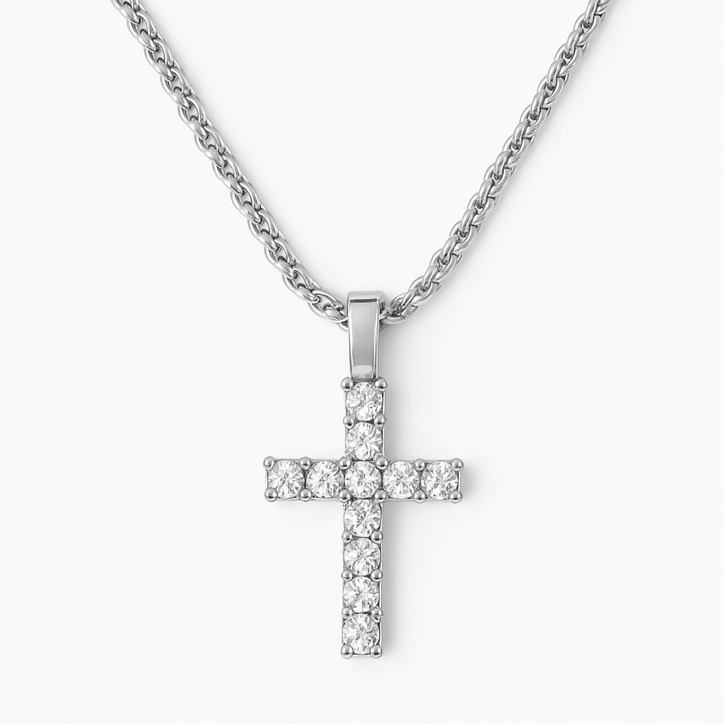Diamond-Cut Cross Necklace – Premium Rope Chain